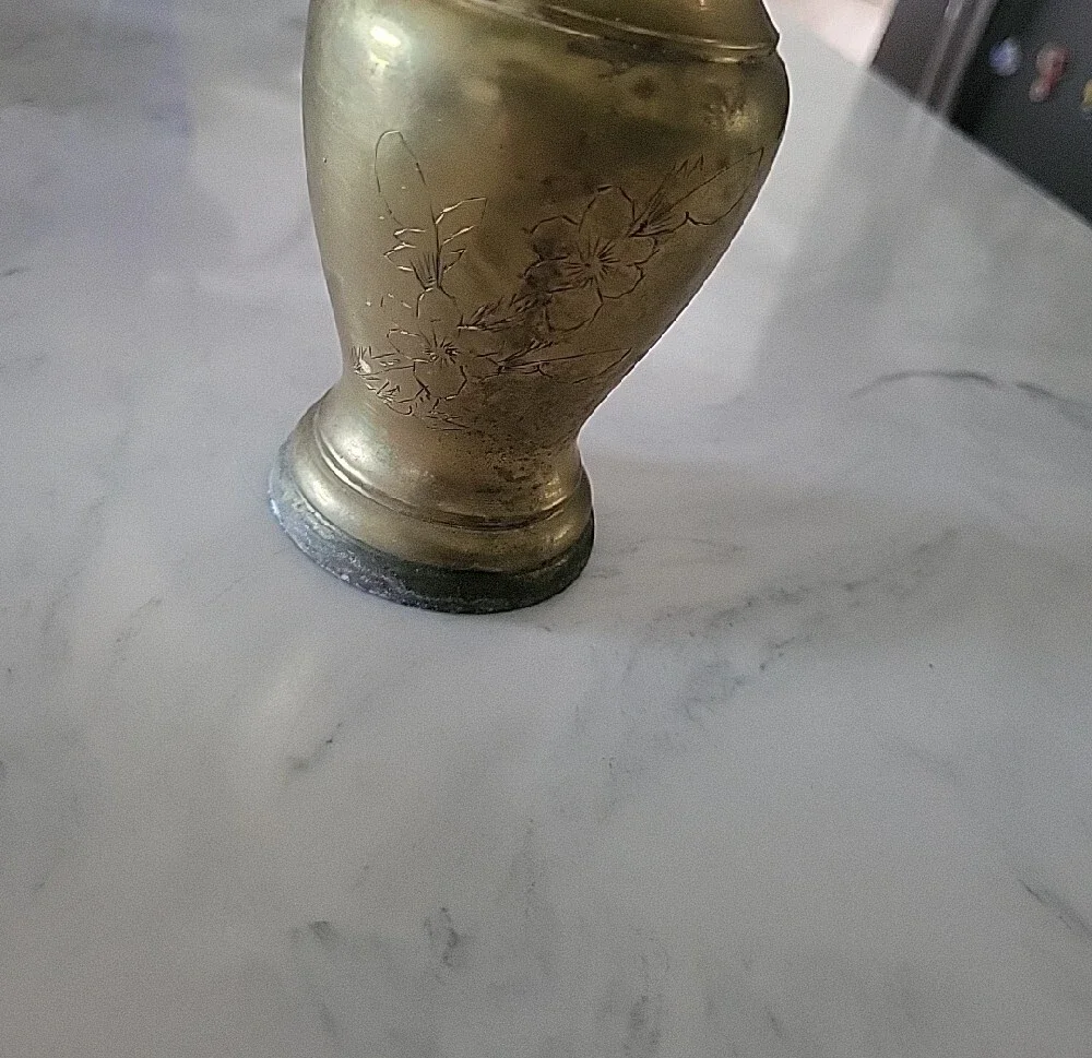 Brass Floral Engraved Vase - Made In Hong Kong